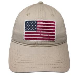 USA Flag Strapback Baseball Cap Beige One Size Adjustable Patriotic Camp David